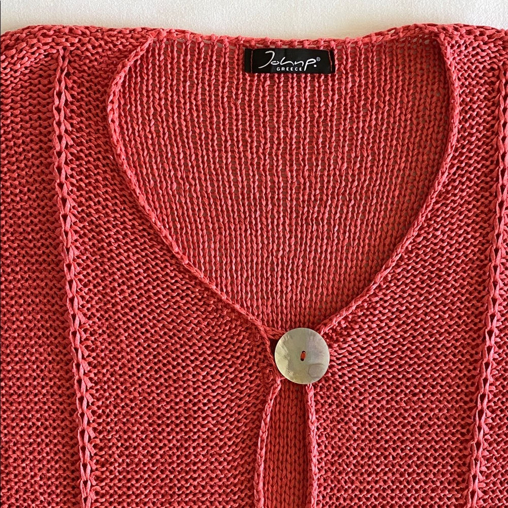 John P. Greece loose knit cardigan in Coral with Abalone Shell buttons - Picture 6 of 15